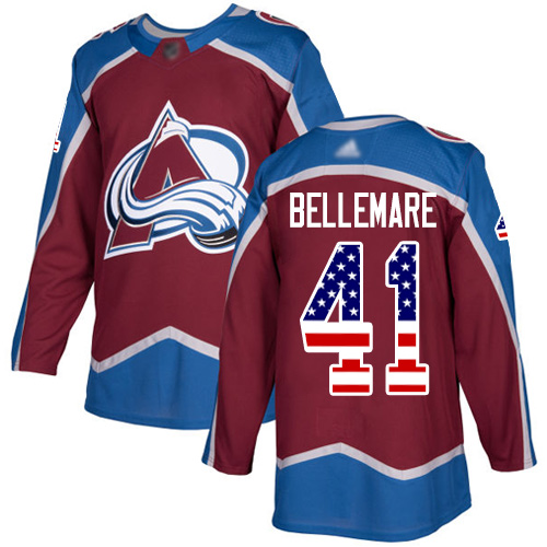 Adidas Colorado Avalanche Men 41 Pierre-Edouard Bellemare Burgundy Home Authentic USA Flag Stitched NHL Jersey